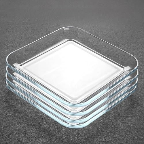 Supercap Assiettes à dîner en verre trempé, assiettes à dessert en verre transparent, assiettes à salade carrées en verre de 17,8 cm, ensemble d'assiettes (7inch square, 4pcs)