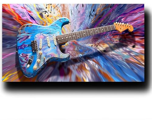 Peinture par numéro Guitare-Peinture par numéro Adultes-Peinture Numero Instrument de musique sur Toile 50X100cm à l'aide de Trois Sortes Pinceaux de Peinture Acryliques, Loisirs CréAtifs Adultes 4-67
