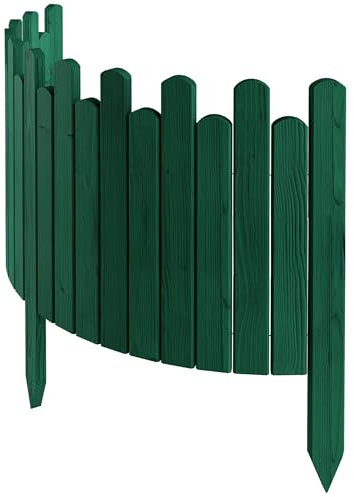 Floranica Beeteinfassung Rasenkante Höhe 40 cm Grün 100 cm lang Flexibler Gartenzaun Holz Rollzaun Steckzaun Holzzaun Palisade Mähkante Rollborder