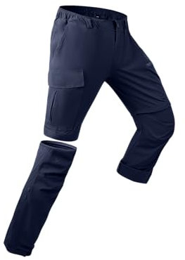 YAOBAOLE Wanderhose für Herren, Convertible, wasserdicht und schnelltrocknend, leicht, mit mehreren Taschen, marineblau, L