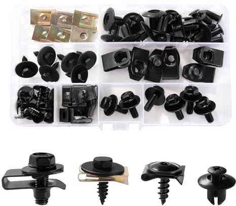 VooGenzek 54 Pièces Kit de Clip à Vis et Écrou, Vis de Carrosserie pour Ailes de Voitures, Garde-Boue Boulons de Agrafes Carrosserie, pour Pare-Chocs et Garniture de Porte