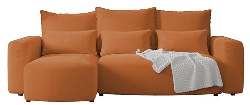 4ALL HOME Ecksofa mit Schlaffunktion Travis 248x148 cm, Couch, Sofa mit Bettkasten, Eckcouch, L-Form, Schlaffsofa, Universal (Cord Onega 18 Kupfer)