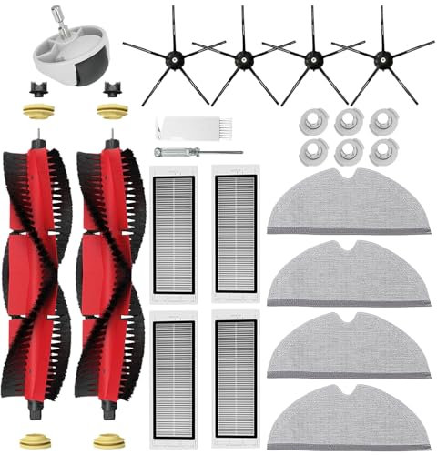 BaBuzom Accessori Ricambio per Xiaomi Roborock S5 Max S6 MaxV S6 Pure S6 Max S50 S51 S55 S5 S60 S65 S6, 2 Spazzola Principale, 4 Spazzole Laterali, 4 Filtri, 4 Panni, 1 Ruota, 6 Filtro dell'acqua