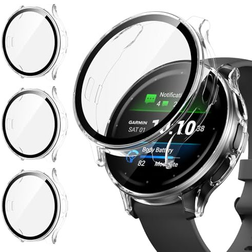 Kamita [3Stück] Schutzhülle Kompatibel mit Garmin Venu 3S 41mm, Hart PC Bumper Case mit Displayschutz aus 9H Gehärtetem Glas, Stoßfest Voller Körper Schutz Gehäuse für Garmin Venu 3S 41 (Klar*3)