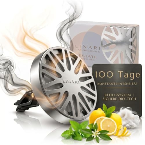 LINARI Autoparfum Auto Duft Innenraum ESTATE (Zitrone, Grüne Noten & Moschus) – Nachfüllbarer Autoduft für die Lüftung | Edler Lufterfrischer im Metall-Design | Luxus Auto Zubehör Innenraum
