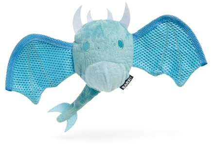 Barkbox BARK Super Chewer Dragon Dog Toy, Blue Ice Dragon with Mesh Wings, Small