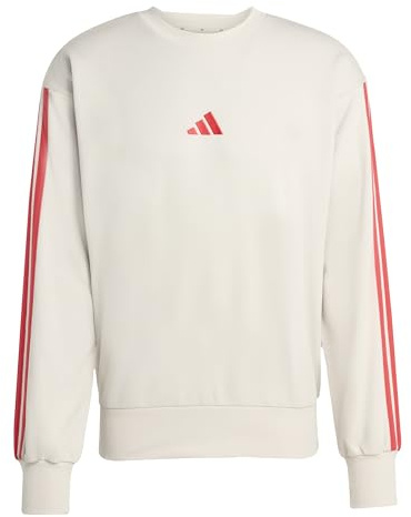 adidas Men's Essential Three Stripes French Terry Sweatshirt, Wonder Alumina/Pure Ruby, M