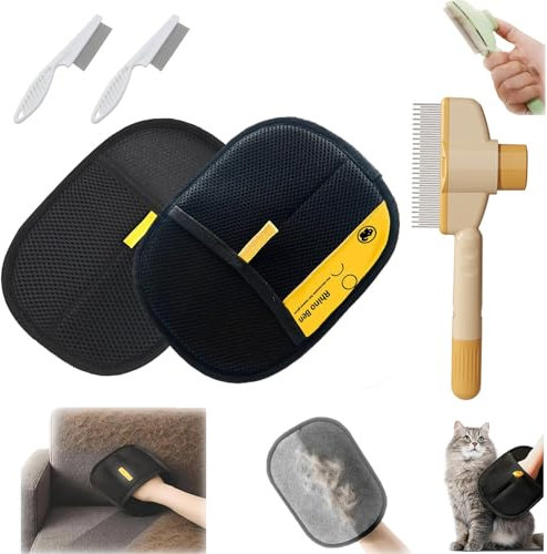 Paw Moon Fellmagnet, Handschuhe Zum Entfernen Statischer ElektrizitäT Aus Tierhaaren, Fell Magnet Handschuh FüR Glattes Und Gesundes Fell FüR Kleidung, Sofas(Schwarz+Gelb+Orange)