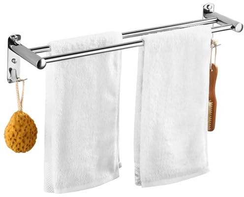 40 cm Double Towel Rail, SUS 304 Stainless Steel Wall-Mounted for Bathroom | 15.75 in fixed length, screw-in wall mounting, drilling required, compact design for small to medium towels, rust-resistant