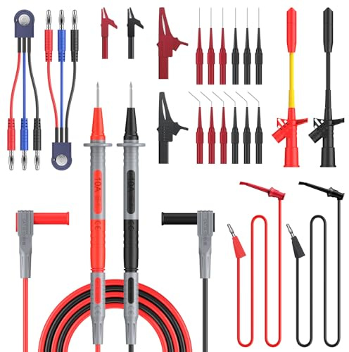 Proster Kit Cavi di Prova Multimetro 26PCS Kit di Prove per Automobili con 12 Prove Clip a Coccodrillo Isolate Ganci di Prova Senza Punte Cavi da 4mm per Multimetro e Oscilloscopio