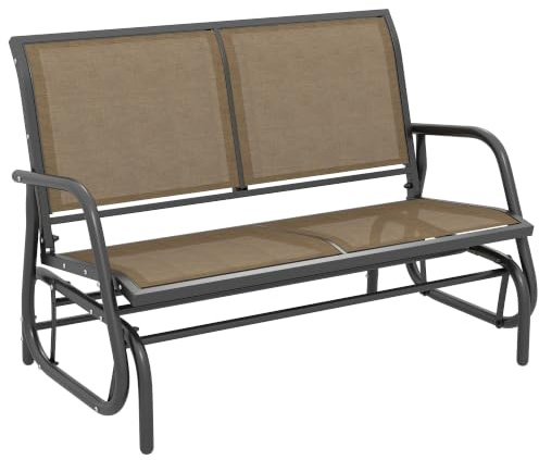 Outsunny 2-Sitzer-Garten-Schaukelbank, Gartenbank aus Metall und atmungsaktivem Netzgewebe, für Balkone, Terrassen, 120 x 70 x 85 cm, Hellbraun
