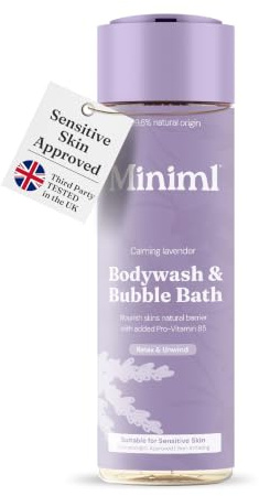 Miniml Natural Body Wash & Bubble Bath 400ml – Calming Lavender | 99.6% Natural – Vegan & Cruelty-Free Cleanser – With Pro-Vitamin B5 – Packaging May Vary