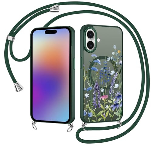 Kilbnom Blumen Magnetisch Handyband für iPhone 17 Hülle mit Band, Aesthetic Sommer Muster Design mit Kette Kordel,Kompatibel mit MagSafe, Transluzente Schutzhülle zum Umhängen für iPhone 17 6,3
