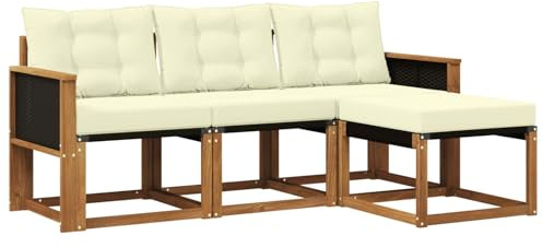 vidaXL Outdoor-Sofagarnitur mit Kissen 4 pcs Natur und Creme, Garten-Sofa, modernes Lounge-Set für draußen, haltbar, gemütliche Terrasse-Sitze für jeden Anlass