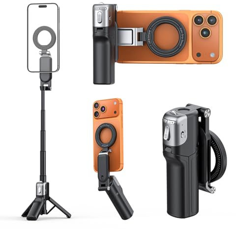 AMAZEAR Magnetisches 4-in-1 Selfie Stick Stativ, Bluetooth, Schwarz | Multifunktional, Einstellbarer Zoom, Telefonkameragriff Handy Stativ, Abnehmbare Fernbedienung, Abnehmbares Bluetooth-Modul