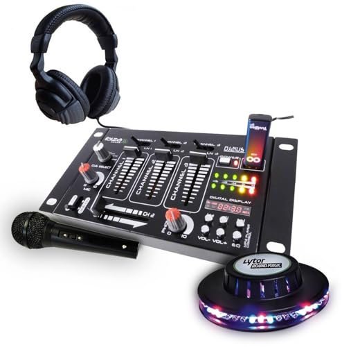 Kit table de mixage + casque + micro noir + jeu de lumière effet UFO