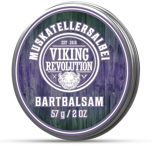 Viking Revolution - Bart Balsam mit Sandelholzduft & Argan- & Jojobaöl - Bartwachs - Stylt, Stärkt & Macht Bärte & Schnurrbärte Weich - Geschenke Für Männer- Clary Sage - 57 g