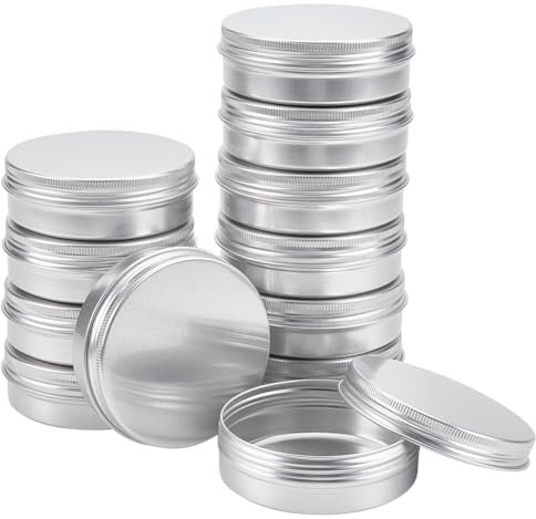 BENECREAT 12 Pack 100ml Lata de Aluminio Caja de Aluminio Redondas con Tapa de Rosca Contenedores Metálicos - Ideal para Almacenar Especias, Dulces, Té o Pastillas (Platino)