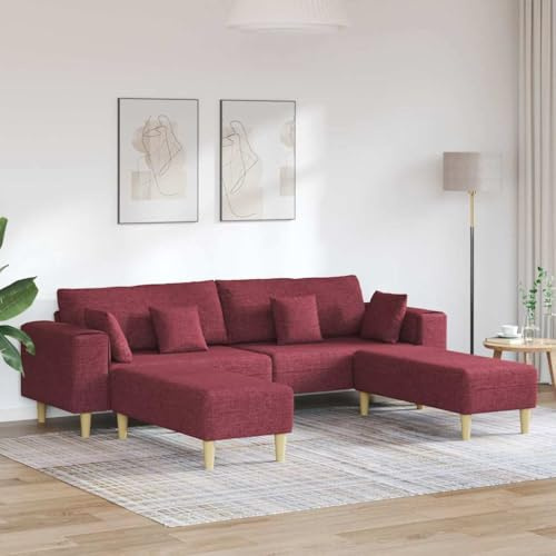Owoxanthellate Owox Ecksofa U-Form 250×188 cm Weinrot Schlafsofa Recamiere aus Sperrholz und Polyesterstoff, atmungsaktiver Schaum, 3 Sitzplätze