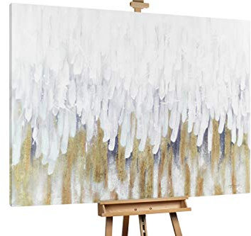 KunstLoft® XXL Gemälde 'Eisiges Gold' 200x150cm | original handgemalte Bilder | Fluid Painting Weiß | Leinwand-Bild Ölgemälde einteilig groß | Modernes Kunst Ölbild