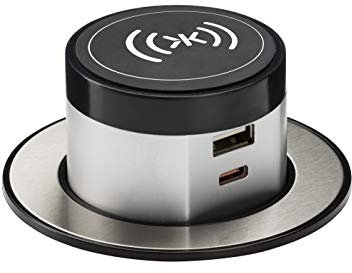 Knightsbridge SK0015 Wireless Desktop Charger with Pop-Up Dual USB A+C FASTCHARGER, Black