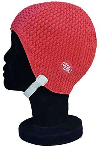 Blue Reef Gorro de natación clásico retro con efecto de espinillas de burbujas, talla única, para adultos, con correa ajustable (rojo)