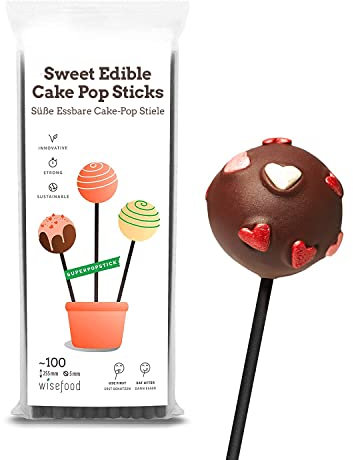 Wisefood - süße essbare Cake-Pop-Stiele - Cakepop-Sticks als Alternative zu Popcake-Stielen aus Papier oder Holz - 100 Stück - schwarz