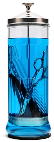 ZIBARBER Glass Disinfectant Jar, 50 Oz Large Sterilizing Jar for Manicure & Pedicure Implements, Salon Barber Tools - 11.7H x 3.8W