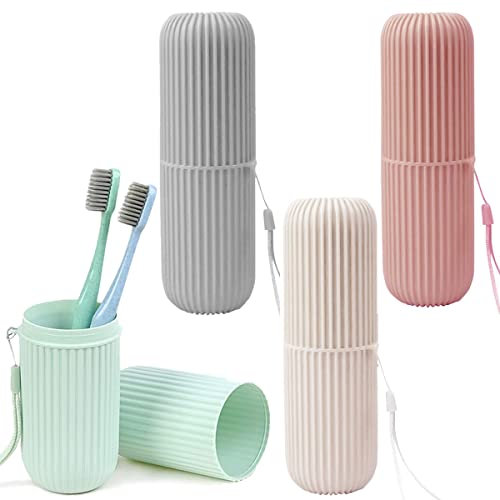 Portaspazzolini da Viaggio,Forreen 4 Pezzi Portaspazzolino Portatile Custodia per Spazzolino in Plastica con Corda Sospesa Multifunzione Porta Dentifricio per Campeggio Viaggi Escursioni Casa