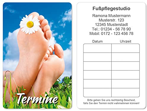 500 Terminkarten bedruckt mit Ihrer Adresse für Fußpflege - Kein Stempel notwendig - Inkl. Kartenspender
