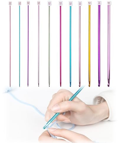 11 Stücke Bunt Aluminium Tunesische Stricknadeln Häkeln 27cm Lange Aluminium Tunesische Häkelnadeln Set Teiliges tunesisches Häkeln für Anfänger 2mm-8mm mehrfarbiges Aluminium-Häkel-Set für Schals