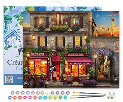 Figured'Art Peinture par Numéro Adulte avec Cadre Au chapeau rouge - Activité Manuelle Kit de Loisir Créatif DIY Numéro d'Art Complet - 40x50cm toile tendue sur châssis