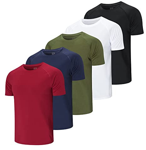 Cimic 5er Pack Sport Tshirts Herren Funktionsshirt Sportshirt Herren Kurzarm T Shirt Atmungsaktive Trainingsshirt Männer Fitness Gym Laufshirt Wandershirt Men Set (510-Black White Green Navy Red-XL)