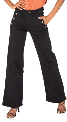 Nina Carter P195 Jean évasé Bootcut taille haute pour femme, Noir (P195-8), M