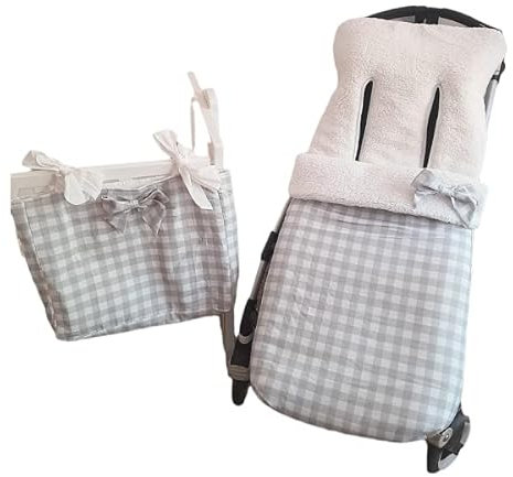 Conjunto universal de saco de carro de invierno y bolsa panera en vichy gris. Hecho en España (Gris)