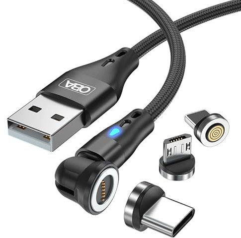 Oba Security Cavo ricarica Magnetico 3A ricarica rapida 360° e 180° 3 in 1 per Type c - Micro usb - Apple lightning Ricarica Universale, grigio, Smartphone