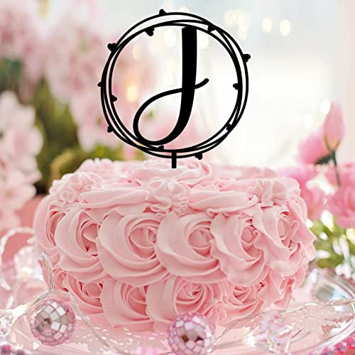 Monogramm J Tortenaufsatz Initiale Einzelbuchstabe Name Acryl Schwarz Für Hochzeit Verlobung Party Dekor Romantische Blumenkranz Personalisiert Beliebige 26Buchstaben Hochzeitsgeschenke