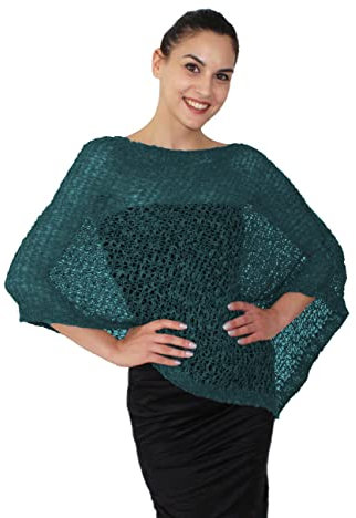 creazioni unique Poncho Pop Coprispalle da Donna Elegante da Cerimonia o Sera - Poncho Donna Autunnale e Primaverile in Viscosa Termica a Maglia Larga con Essenza di Fiore di Ciliegio (Petrolio)