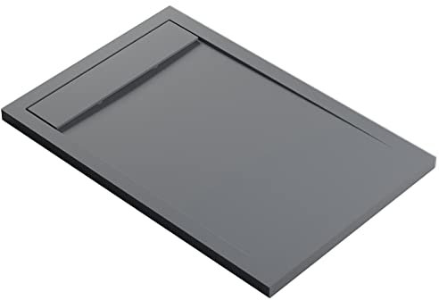 BERNSTEIN Duschtasse 80x120 cm Betonoptik Flache Bauhöhe, Duschwanne aus Mineralguss, Rechteckiges Duschbecken mit Gefälle, Mineralguss-Duschwanne