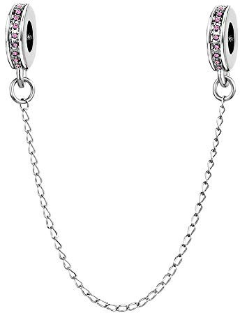 FGT Safety Link Chain Charm Compatible with Pandora Bracelets Light Pink Cubic Zirconia Sisters BFF Women Girl Anniversary Birthday
