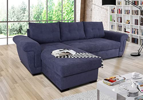 Corner Sofa Bed With Storage in Navy Fabric