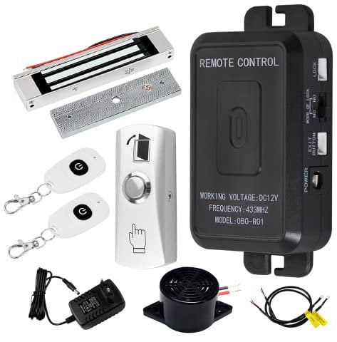FUSYTULY Komplettes Zutrittskontrollsystem Kit Wireless 433MHz Fernbedienung Türöffner + 180KG/350lbs Elektrisches Magnetschloss + Fernsender 30 Meters