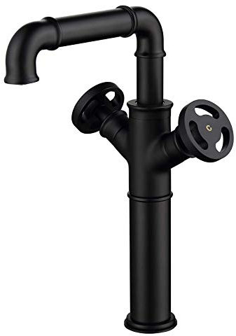 Mitigeur de lavabo Noir Robinet de lavabo de Salle de Bain monotrou de Style Industriel Mélangeur Chaud et Froid Robinet de lavabo à Double poignée Robinet de lavabo en Laiton Robinet de vanité, Haut