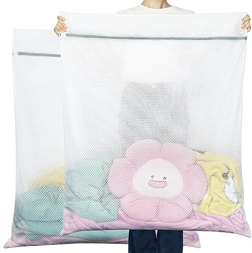 Vivifying Extra große Netz-Wäschesäcke, 2 Stück Waben-Wäschesäcke Netz-Waschbeutel mit Reißverschluss für Waschmaschine, Mäntel, Stofftiere, Decke, Pullover, empfindliche Kleidung