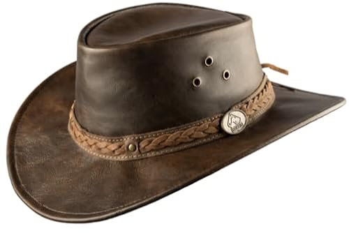 Scippis CooRoo Hut – Australischer Lederhut aus echtem Känguruleder, knautschbar & wetterfest – Made in Australia – Outback Hut (DE/NL/SE/PL, Alphanumerisch, S, Braun)