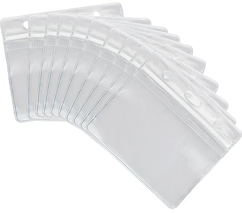 Lot de 10 porte-cartes en plastique, 98 x 82 mm, transparents et imperméables, porte-badges avec étiquette nominative, porte-badges en plastique, porte-badges double face, porte-cartes à lanière