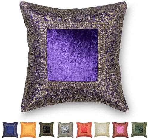 Aga´s Own - Orientalischer Kissenbezug aus Samt Brokat & Reiner Baumwolle - Luxus Kissenbezüge in 17 Farben & 8 Größen - Orient Kissenhülle - Kissenbezug Samt Brokat & Baumwolle (30 x 30 Lila)