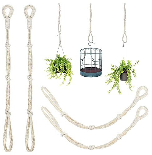 Eduuyvee 4 StüCk Makramee-Beige-PflanzenaufhäNger-VerläNgerungs-Seil-Pflanzen-HäNgekorb-VerläNgerungs-GroßE HäNgepflanzen-Topfhalter (Beige)