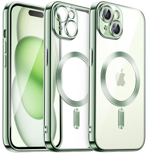 JETech Soft Clear Case for iPhone 15 Plus 6.7-Inch, Camera Lens Full Protection, Compatible with MagSafe Wireless Charging, Shockproof Electroplated TPU Phone Cover (Green)