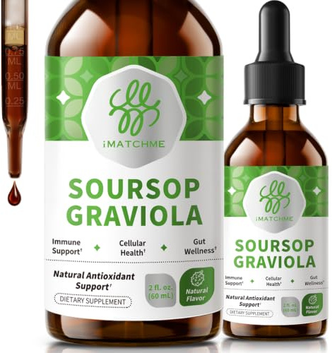 iMATCHME Soursop Graviola Liquid Drop for Cell Support & Regeneration, Immune System and Gut Health Support, Soursop Bitters Liquid, Herbal Goodness, Sugar/Gluten Free, Natural Flavor, 2 Fl Oz